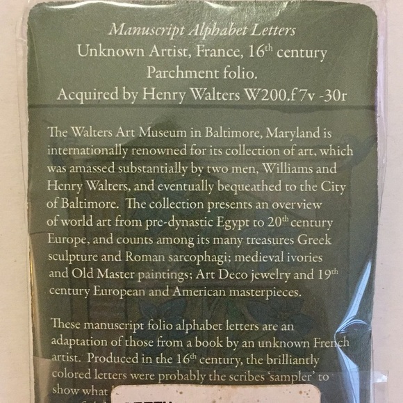 Set of 4 “F” Magnets manuscript letter 2” GETTY MUSEUM Gift Stocking Stuffer NWT - Picture 4 of 7